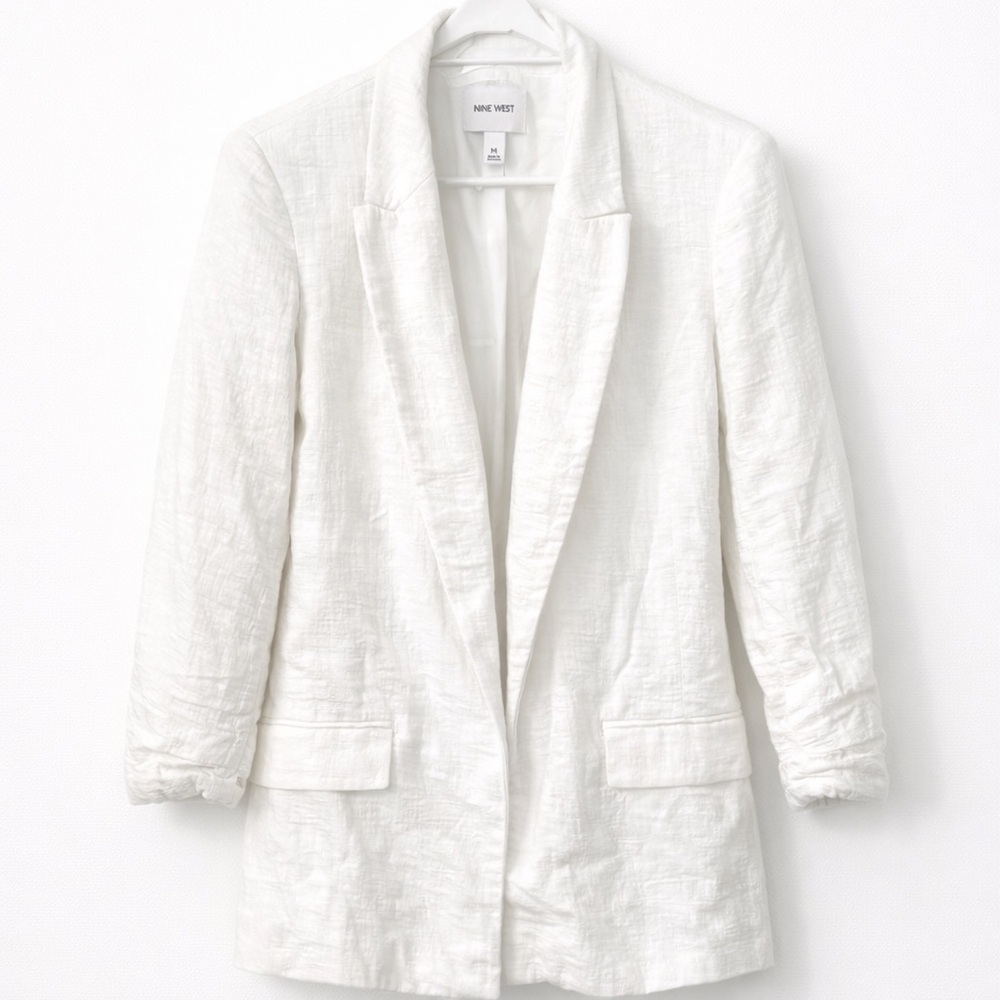 Nine West Medium bright white cotton gauzy Textured Cream Blazer lightweight